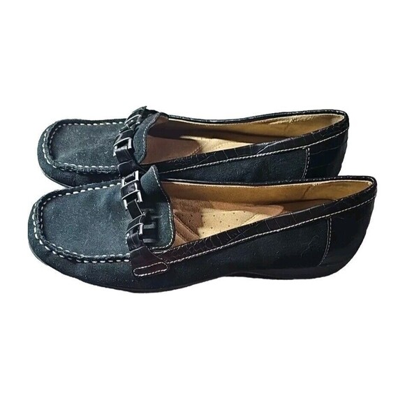 Naturalizer‎ Shoes Women Sz 10 Camille Slip On Loafers Black Leather Wedge  S12 - Picture 1 of 7